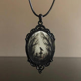 Halloween Gothic Crow Forest Charm Glass Necklace for Women
