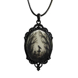 Halloween Gothic Crow Forest Charm Glass Necklace for Women