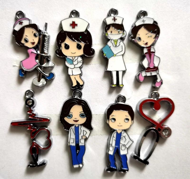 10 Pcs Grey's Anatomy Nurse Charms for DIY Jewelry Making