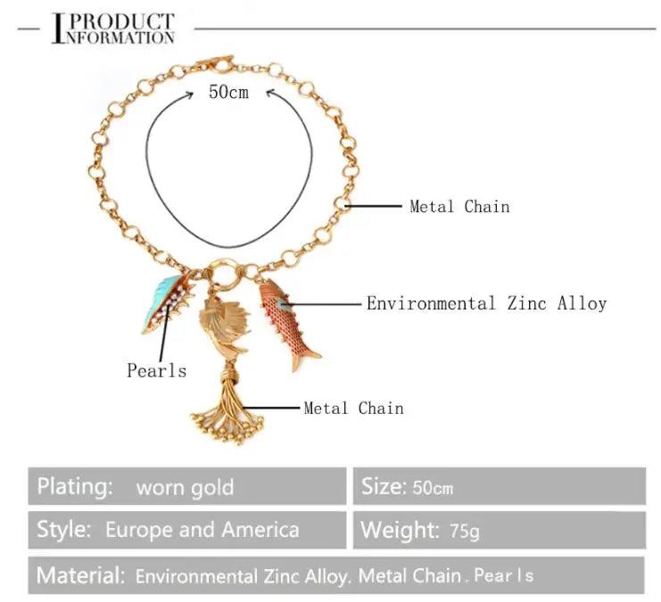 Sea Whale Necklace Pendant Chain Fish Mermaid Tassel Choker