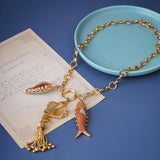 Sea Whale Necklace Pendant Chain Fish Mermaid Tassel Choker