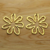 2 Tibetan Silver/Gold Large Flower Charms Pendants for Necklace Making 62x63mm