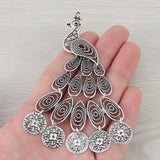3 Large Tibetan Silver Filigree Peacock Charms Pendants for Necklace Making
