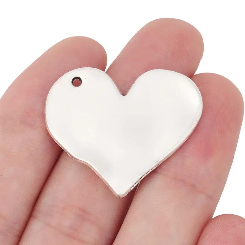 5 Silver Plated Heart Charms for Necklace Making 33x28mm