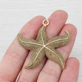 5 Antique Large Starfish Sea Star Charms Pendants for Jewelry Making 49x47mm