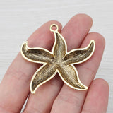 5 Antique Large Starfish Sea Star Charms Pendants for Jewelry Making 49x47mm