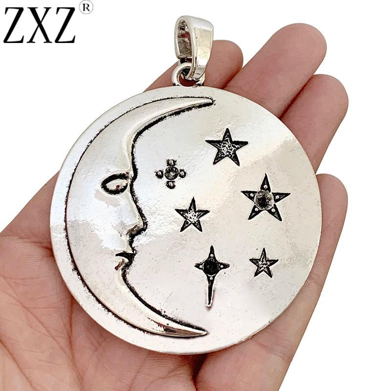 Large Moon and Star Round Charm Pendant for Necklace Jewelry Making 62x62mm