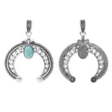 3x Tibetan Silver Large Crescent Moon Double Horn Faux Stone Charms Pendants