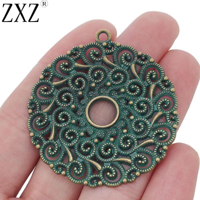 5pcs Green Filigree Flower Circle Charms Pendants for Jewelry Making