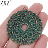 5pcs Green Filigree Flower Circle Charms Pendants for Jewelry Making