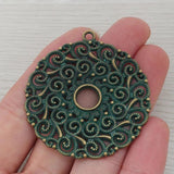 Green Patina Large Flower Spiral Charms for Necklace Jewelry