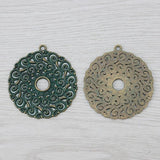 Green Patina Large Flower Spiral Charms for Necklace Jewelry