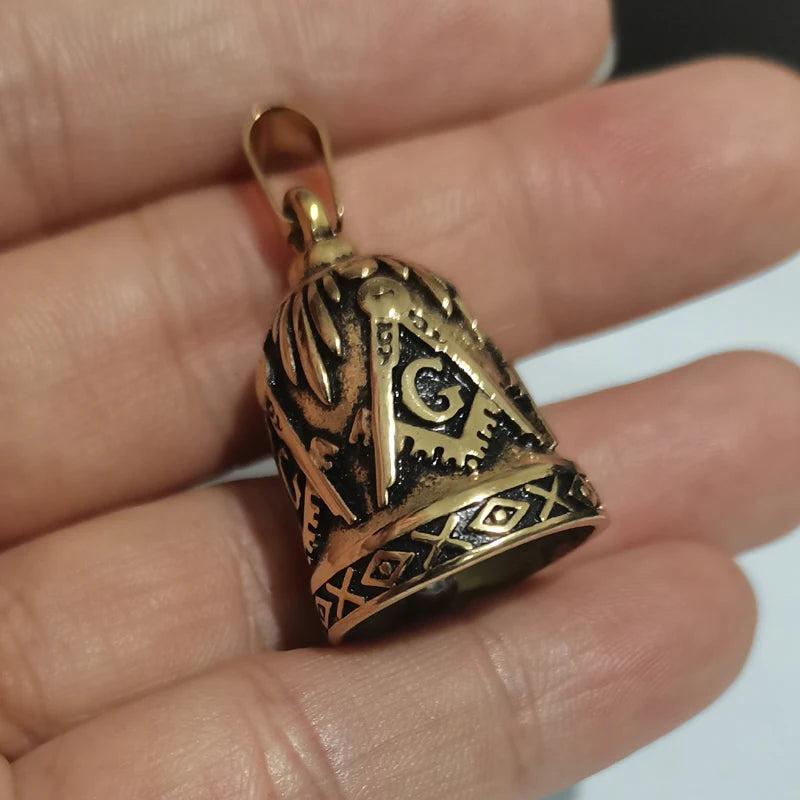 Mens Stainless Steel Masonic Bell Pendant Necklace Jewelry
