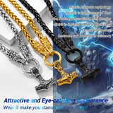 PROSTEEL Mjolnir Wolf Necklace Stainless Steel Viking Jewelry