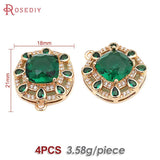 4PCS 18K Brass Zircon Square Charms Pendants High Jewelry Making for Women