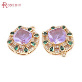 4PCS 18K Brass Zircon Square Charms Pendants High Jewelry Making for Women
