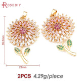 2PCS 18K Brass Zircon Flower Necklaces Charms Pendants for Women