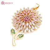 2PCS 18K Brass Zircon Flower Necklaces Charms Pendants for Women