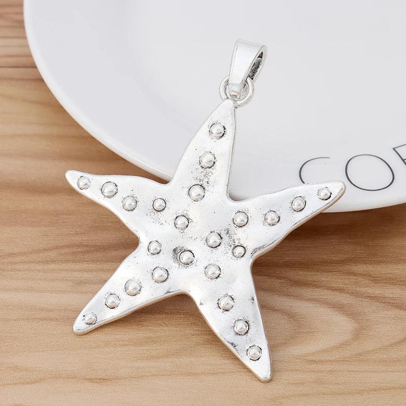 2 Large Starfish Charms Pendants for Necklace Making 73x68mm