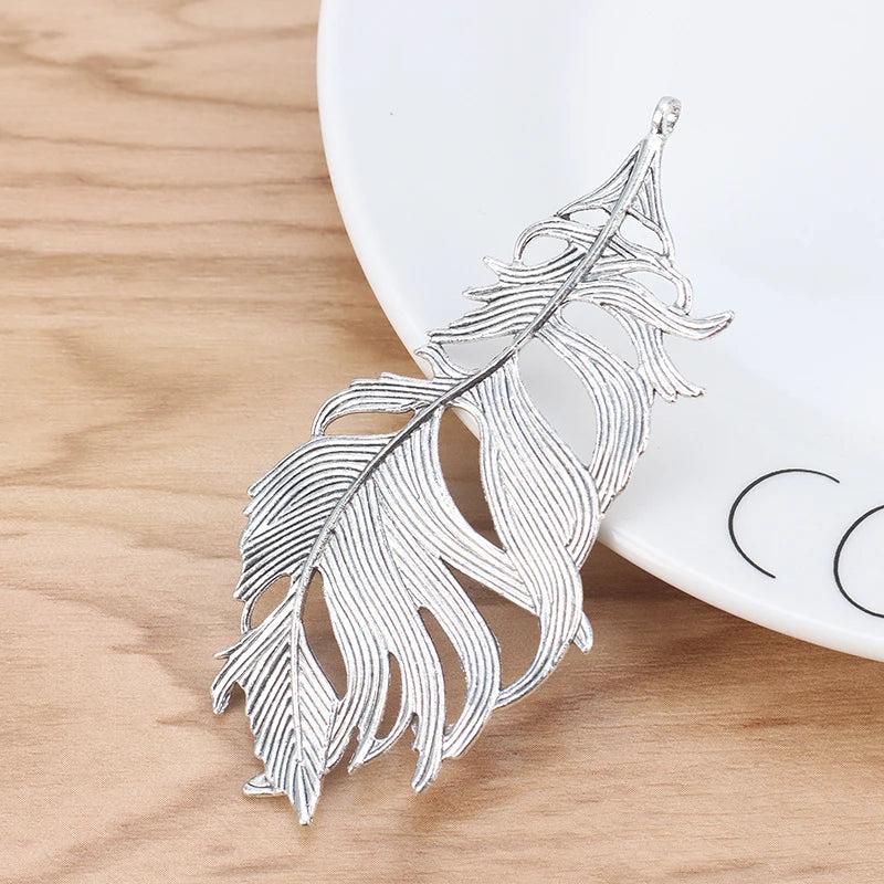 5pcs Large Feather Leaf Charms Pendants for Jewelry Making