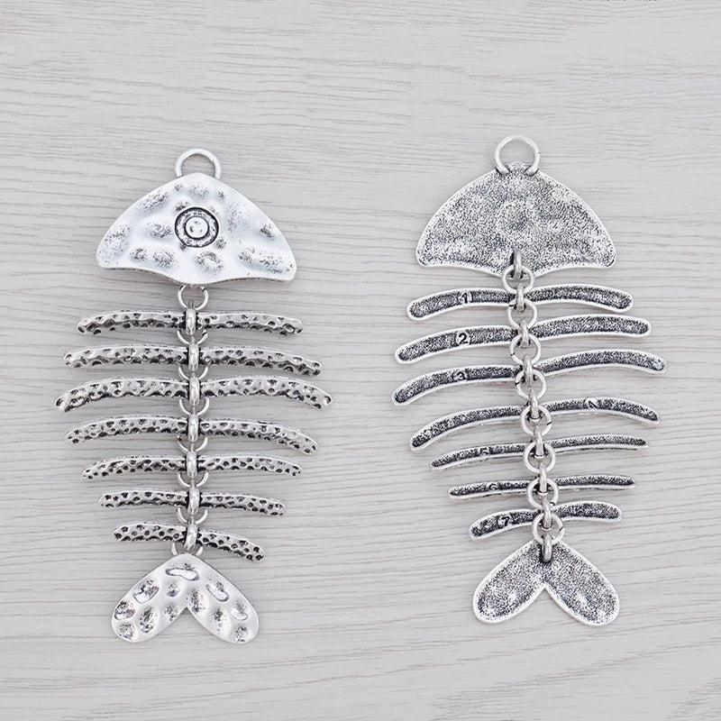 Tibetan Silver Large Fish Bone Charms Pendants for Jewelry Making