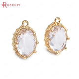 10PCS 10x14MM Champagne Brass Glass Oval Charms Pendants Jewelry Findings