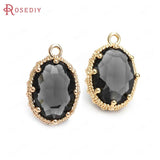 10PCS 10x14MM Champagne Brass Glass Oval Charms Pendants Jewelry Findings