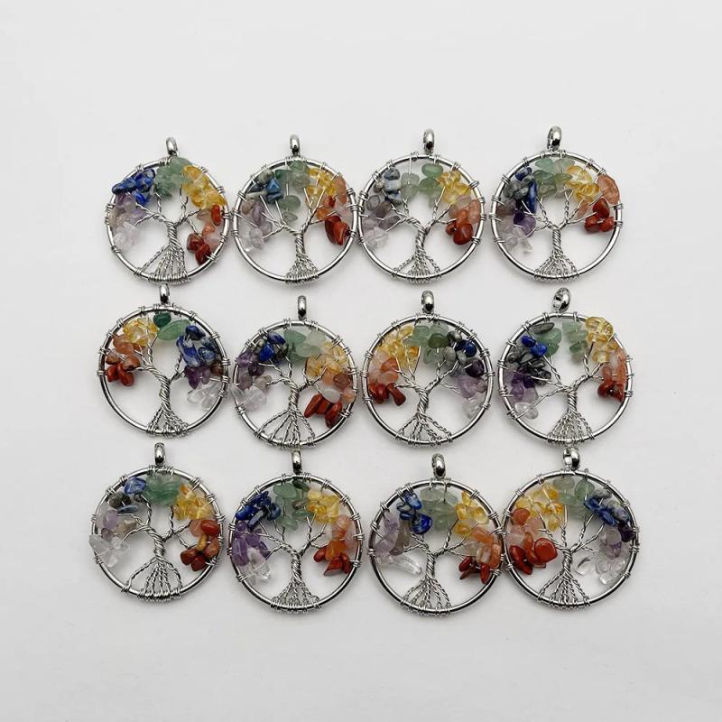 30MM Tree of Life Wisdom Tree Chakra Reiki Healing Natural Stone Pendant