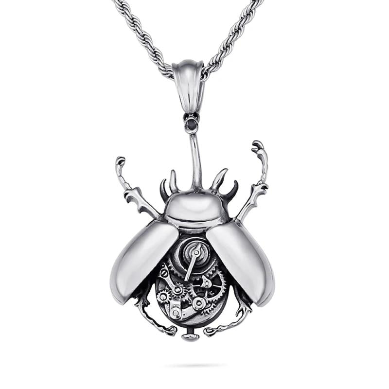 Punk Hip Hop Beetle Pendant Necklace Stainless Steel Insect Biker
