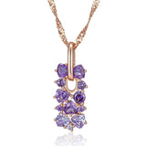 Kinel 585 Rose Crystal Flower Pendant Necklace Purple Zircon Vintage Jewelry