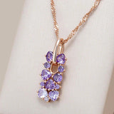Kinel 585 Rose Crystal Flower Pendant Necklace Purple Zircon Vintage Jewelry
