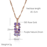 Kinel 585 Rose Crystal Flower Pendant Necklace Purple Zircon Vintage Jewelry