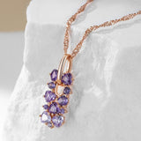 Kinel 585 Rose Crystal Flower Pendant Necklace Purple Zircon Vintage Jewelry