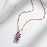 Kinel 585 Rose Crystal Flower Pendant Necklace Purple Zircon Vintage Jewelry