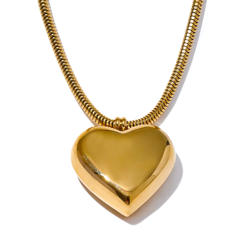 Stainless Steel Heart Pendant Necklace Platinum High Neck Jewelry Gift