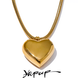 Stainless Steel Heart Pendant Necklace Platinum High Neck Jewelry Gift