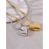 Stainless Steel Heart Pendant Necklace Platinum High Neck Jewelry Gift