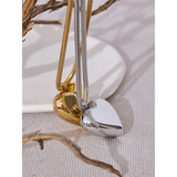 Stainless Steel Heart Pendant Necklace Platinum High Neck Jewelry Gift