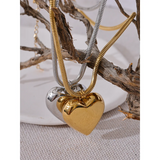 Stainless Steel Heart Pendant Necklace Platinum High Neck Jewelry Gift
