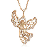 Angel Pendant & Necklace 585 Rose w/ Zircon Jewelry Gift