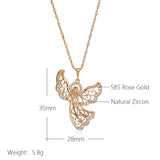 Angel Pendant & Necklace 585 Rose w/ Zircon Jewelry Gift