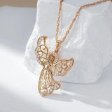 Angel Pendant & Necklace 585 Rose w/ Zircon Jewelry Gift