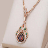 Kinel 585 Rose Crystal Flower Pendant Necklace Vintage Jewelry