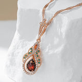 Kinel 585 Rose Crystal Flower Pendant Necklace Vintage Jewelry