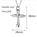 Angel Wings Cross Memorial Necklace Stainless Steel Urn Pendant