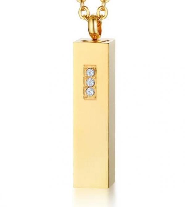 Unisex Stainless Steel Vertical Bar Urn Necklace Crystal Memorial Keepsake
