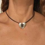 Y2K Love Heart Pendant Rope Tie Choker Necklace for Women
