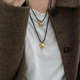 Y2K Love Heart Pendant Rope Tie Choker Necklace for Women