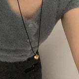 Y2K Love Heart Pendant Rope Tie Choker Necklace for Women