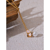 Shell Butterfly Pearl Pendant Necklace Stainless Steel Jewelry Gift